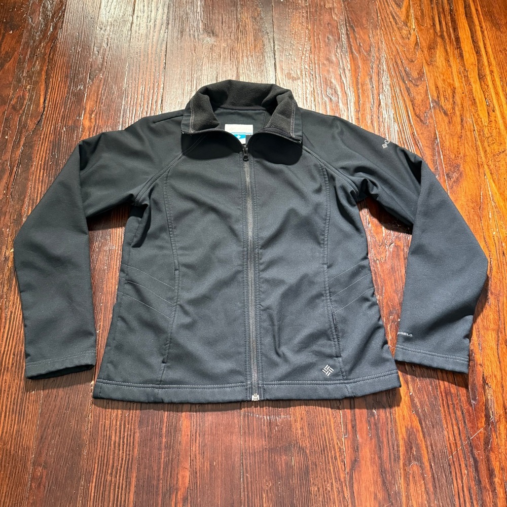 Columbia Jacket Womens Medium Black Soft Shell Full‎ Zip Omni Shield Outdoors